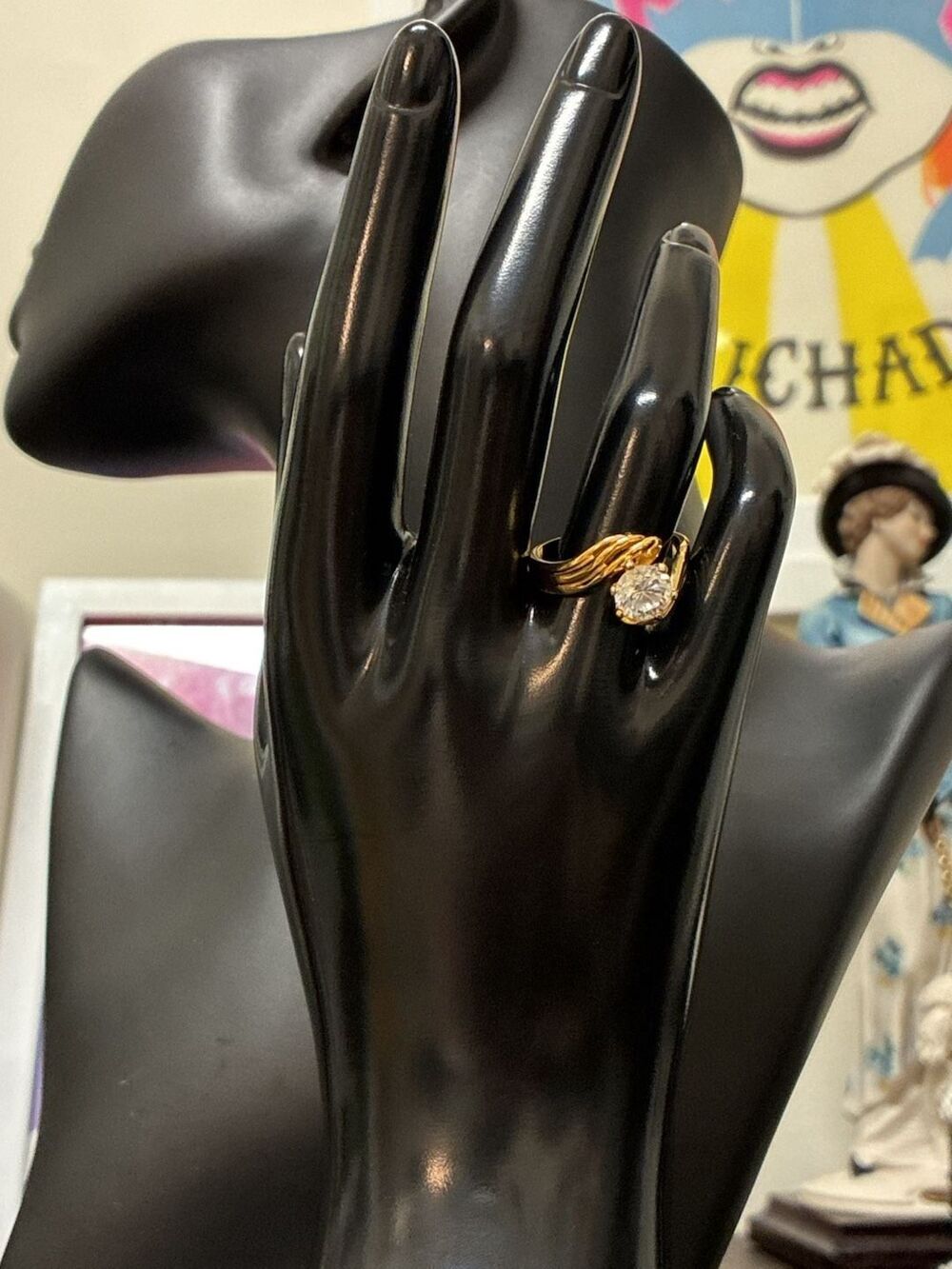 Vintage 1970s Estate Yellow Gold Plated Bypass Diamond Ring Size 9 GIA Verified